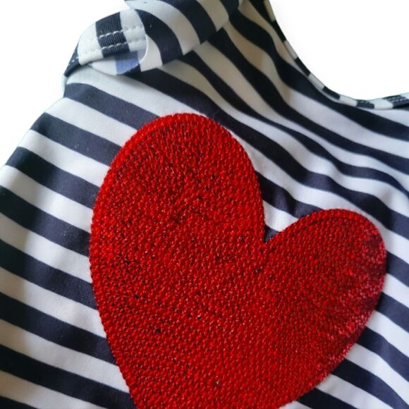 Cat & Jack Sequin Red Heart & Navy Stripe One Piece Infant Swim Suit - Picture 2 of 3